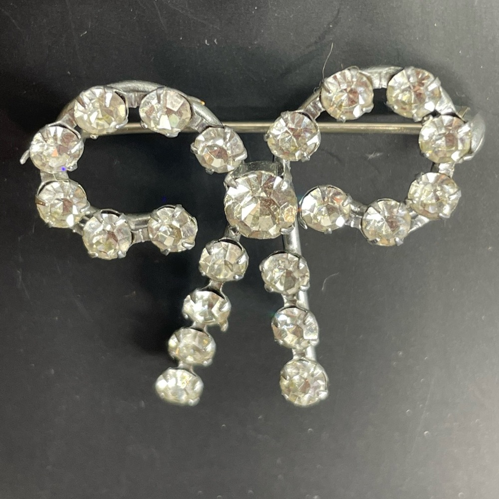 Vintage Rhinestone Bow Brooch Pin - Picture 4 of 8